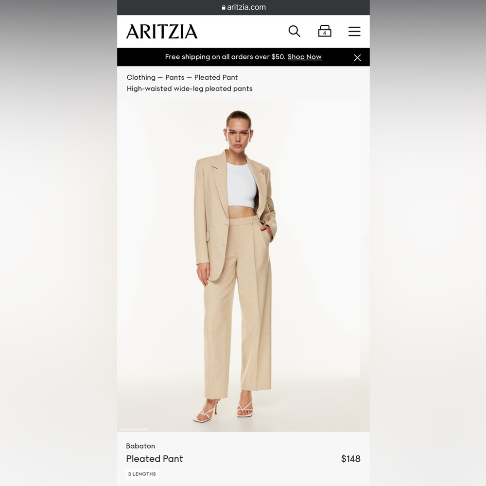 Babaton pleated pant - heather oat beige - size 00- new with tags - aritzia